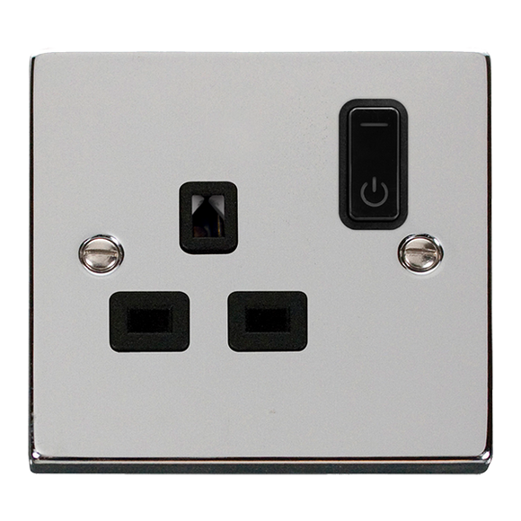 Click® Scolmore Click Smart+ VPCH30535BK 13A Ingot 1 Gang Zigbee Smart Switched Socket Outlet Polished Chrome Black Insert