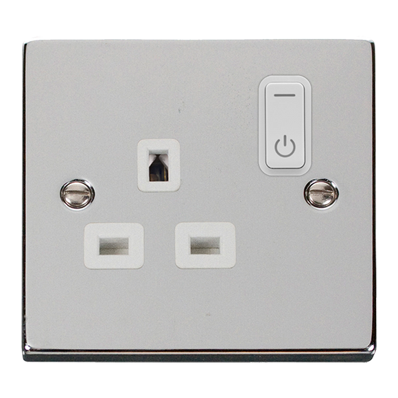 Click® Scolmore Click Smart+ VPCH30535WH 13A Ingot 1 Gang Zigbee Smart Switched Socket Outlet Polished Chrome White Insert