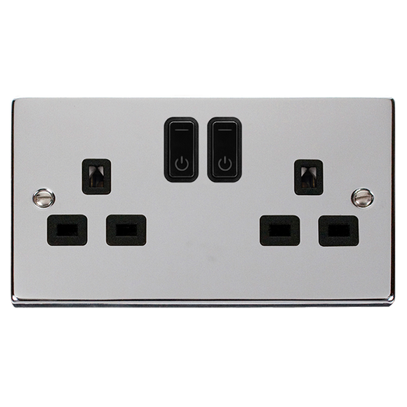 Click® Scolmore Click Smart+ VPCH30536BK 13A Ingot 2 Gang Zigbee Smart Switched Socket Outlet Polished Chrome Black Insert