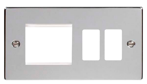 Click® Scolmore GridPro® VPCH31102 Hotel Accessory Plate - 2 Gang Gridpro® Frontplate With Twin New Media Aperture - Polished Chrome Polished Chrome  Insert