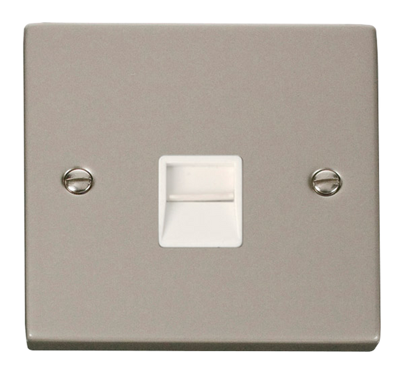 Click® Scolmore Deco® VPPN125WH Single Telephone Outlet - Secondary Pearl Nickel White Insert