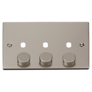 Click® Scolmore Deco® VPPN153PL 3 Gang Dimmer Plate & Knobs (1200W Max) - 3 Apertures Pearl Nickel  Insert