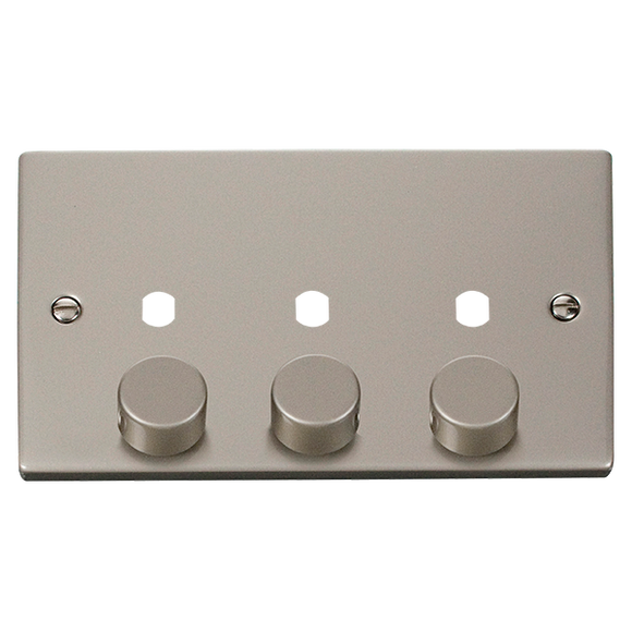 Click® Scolmore Deco® VPPN153PL 3 Gang Dimmer Plate & Knobs (1200W Max) - 3 Apertures Pearl Nickel  Insert