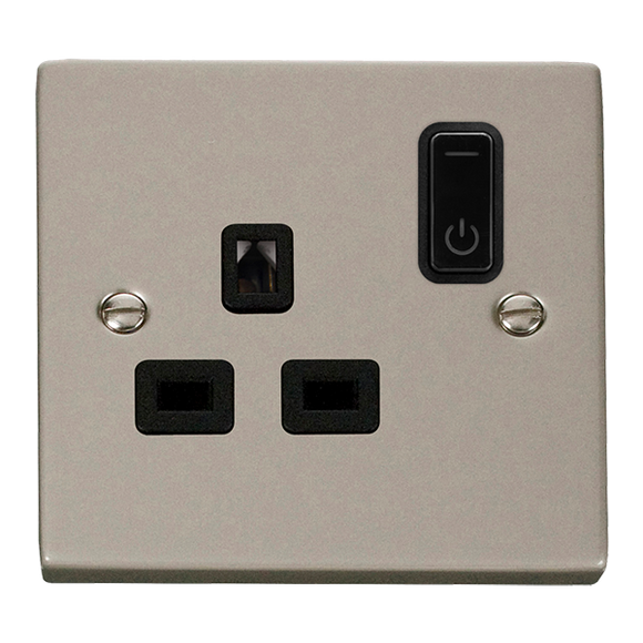 Click® Scolmore Click Smart+ VPPN30535BK 13A Ingot 1 Gang Zigbee Smart Switched Socket Outlet Pearl Nickel Black Insert