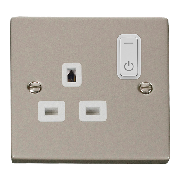 Click® Scolmore Click Smart+ VPPN30535WH 13A Ingot 1 Gang Zigbee Smart Switched Socket Outlet Pearl Nickel White Insert