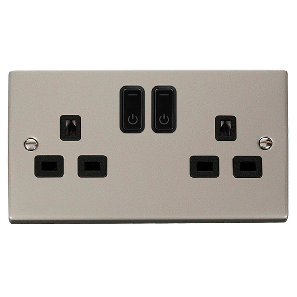 Click® Scolmore Click Smart+ VPPN30536BK 13A Ingot 2 Gang Zigbee Smart Switched Socket Outlet Pearl Nickel Black Insert