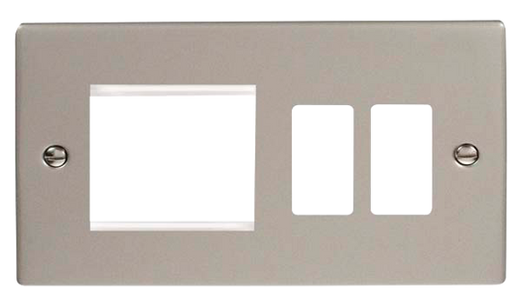 Click® Scolmore GridPro® VPPN31102 Hotel Accessory Plate - 2 Gang Gridpro® Frontplate With Twin New Media Aperture - Pearl Nickel Pearl Nickel  Insert