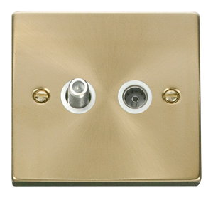 Click® Scolmore Deco® VPSB170WH Non-isolated Satellite & Non-isolated Coaxial Outlet Satin Brass White Insert