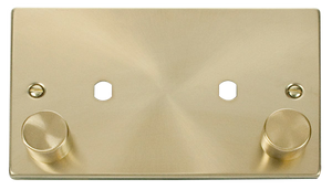 Click® Scolmore Deco® VPSB186 2 Gang Dimmer Plate & Knobs (1630W Max) - 2 Apertures Satin Brass  Insert