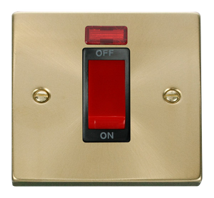 Click® Scolmore Deco® VPSB201BK 45A 1 Gang DP Switch With Neon Satin Brass Black Insert