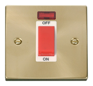 Click® Scolmore Deco® VPSB201WH 45A 1 Gang DP Switch With Neon Satin Brass White Insert