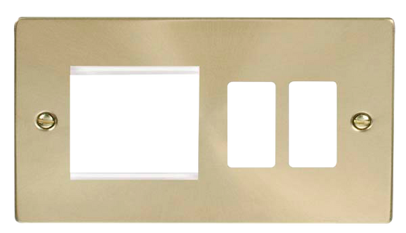 Click® Scolmore GridPro® VPSB31102 Hotel Accessory Plate - 2 Gang Gridpro® Frontplate With Twin New Media Aperture - Satin Brass Satin Brass  Insert