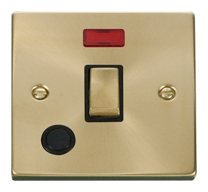 Click® Scolmore Deco® VPSB523BK 20A Ingot DP Switch With Neon Satin Brass Black Insert