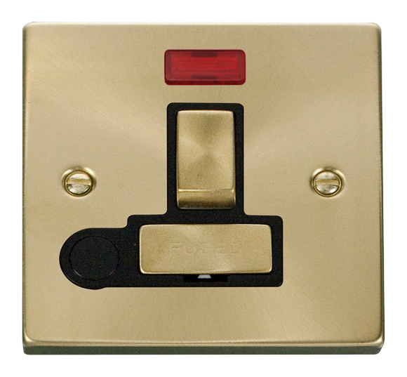 Click® Scolmore Deco® VPSB552BK 13A Ingot DP Switched Fused Connection Unit With Neon Satin Brass White Insert