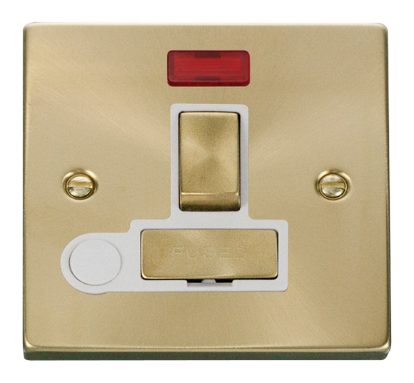 Click® Scolmore Deco® VPSB552WH 13A Ingot DP Switched Fused Connection Unit With Neon Satin Brass White Insert