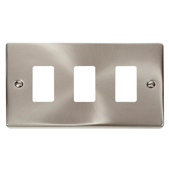 Click® Scolmore GridPro® VPSC20403 3 Gang GridPro® Frontplate - Satin Chrome Satin Chrome  Insert