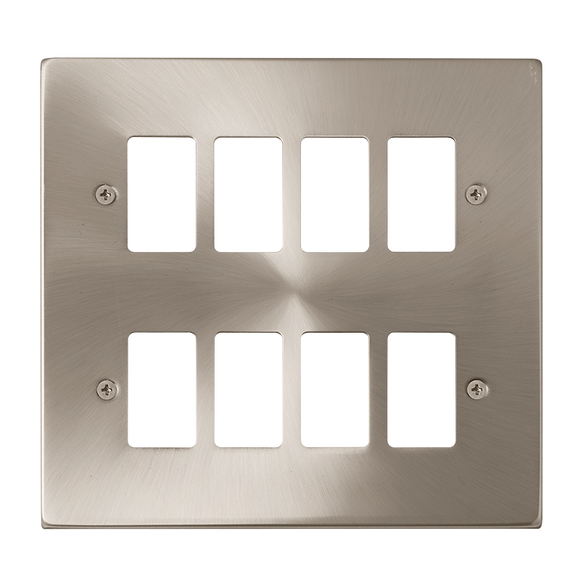 Click® Scolmore GridPro® VPSC20508 8 Gang GridPro® Frontplate - Satin Chrome Satin Chrome  Insert