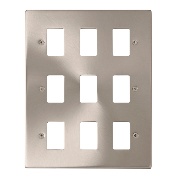 Click® Scolmore GridPro® VPSC20509 9 Gang GridPro® Frontplate - Satin Chrome Satin Chrome  Insert