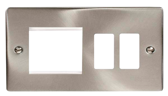 Click® Scolmore GridPro® VPSC31102 Hotel Accessory Plate - 2 Gang Gridpro® Frontplate With Twin New Media Aperture - Satin Chrome Satin Chrome  Insert