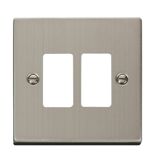 Click® Scolmore GridPro® VPSS20402 2 Gang GridPro® Frontplate - Stainless Steel Stainless Steel  Insert