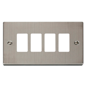 Click® Scolmore GridPro® VPSS20404 4 Gang GridPro® Frontplate - Stainless Steel Stainless Steel  Insert