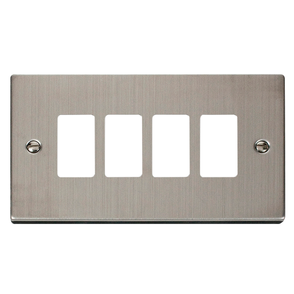 Click® Scolmore GridPro® VPSS20404 4 Gang GridPro® Frontplate - Stainless Steel Stainless Steel  Insert