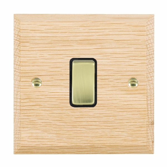 Hamilton WCLR21PB-B Woods Chamfered Light Oak 1 gang 10AX 2 Way Rocker Polished Brass/Black Insert