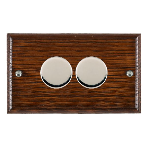 Hamilton WOA2X40BC Woods Ovolo Antique Mahogany 2x400W Resistive Leading Edge Push On-Off Rotary 2 Way Switching Dimmers max 300W per gang Bright Chrome Insert