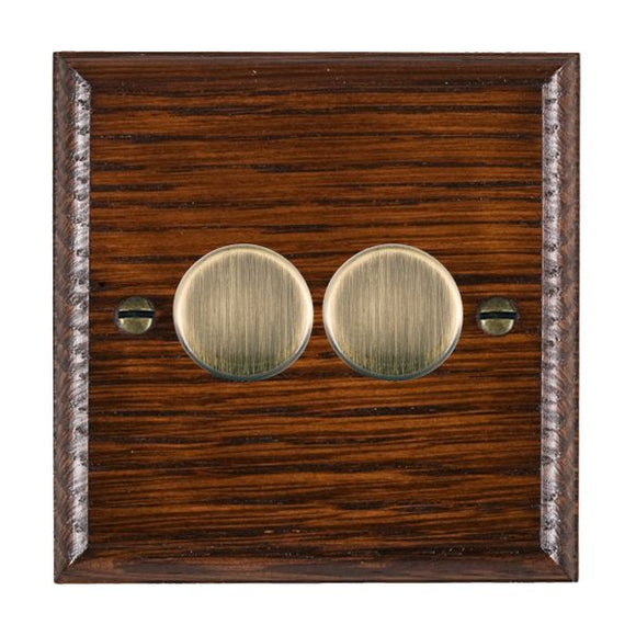 Hamilton WOA2XTEAB Woods Ovolo Antique Mahogany 2x250W/210VA Resistive/Inductive Trailing Edge Push On/Off Rotary Multi-Way Dimmers max 200w per gang Antique Brass Insert