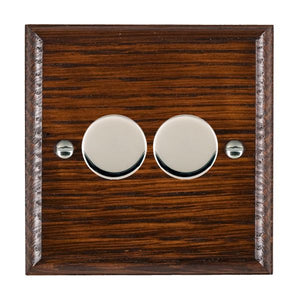 Hamilton WOA2XTEBC Woods Ovolo Antique Mahogany 2x250W/210VA Resistive/Inductive Trailing Edge Push On/Off Rotary Multi-Way Dimmers max 200w per gang Bright Chrome Insert