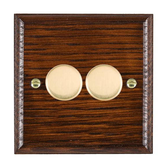 Hamilton WOA2XTEPB Woods Ovolo Antique Mahogany 2x250W/210VA Resistive/Inductive Trailing Edge Push On/Off Rotary Multi-Way Dimmers max 200w per gang Polished Brass Insert