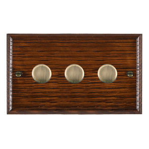 Hamilton WOA3XTEAB Woods Ovolo Antique Mahogany 3x250W/210VA Resistive/Inductive Trailing Edge Push On/Off Rotary Multi-Way Dimmers Antique Brass Insert