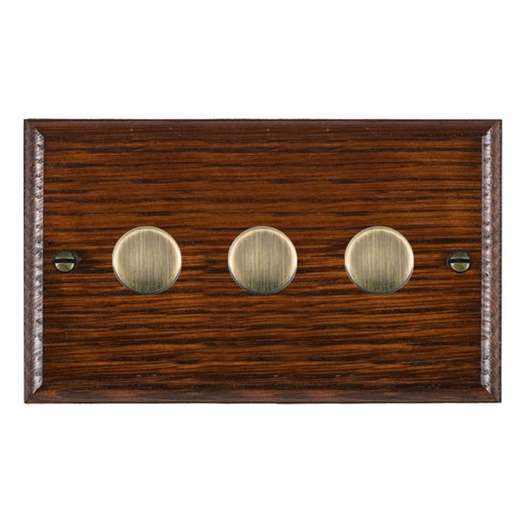 Hamilton WOA3XTEAB Woods Ovolo Antique Mahogany 3x250W/210VA Resistive/Inductive Trailing Edge Push On/Off Rotary Multi-Way Dimmers Antique Brass Insert