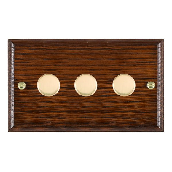 Hamilton WOA3XTEPB Woods Ovolo Antique Mahogany 3x250W/210VA Resistive/Inductive Trailing Edge Push On/Off Rotary Multi-Way Dimmers Polished Brass Insert