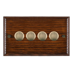 Hamilton WOA4XTEAB Woods Ovolo Antique Mahogany 4x250W/210VA Resistive/Inductive Trailing Edge Push On/Off Rotary Multi-Way Dimmers max 200w per gang Antique Brass Insert