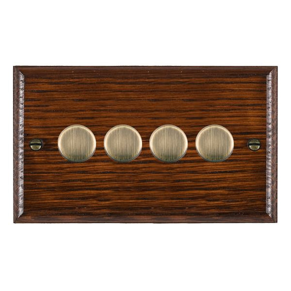 Hamilton WOA4XTEAB Woods Ovolo Antique Mahogany 4x250W/210VA Resistive/Inductive Trailing Edge Push On/Off Rotary Multi-Way Dimmers max 200w per gang Antique Brass Insert