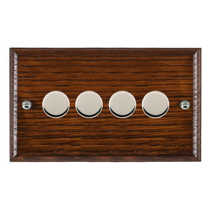 Hamilton WOA4XTEBC Woods Ovolo Antique Mahogany 4x250W/210VA Resistive/Inductive Trailing Edge Push On/Off Rotary Multi-Way Dimmers max 200w per gang Bright Chrome Insert