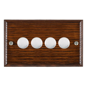 Hamilton WOA4XTESC Woods Ovolo Antique Mahogany 4x250W/210VA Resistive/Inductive Trailing Edge Push On/Off Rotary Multi-Way Dimmers max 200w per gang Satin Chrome Insert