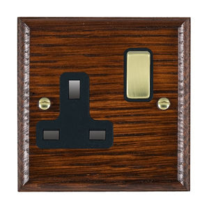 Hamilton WOASS1PB-B Woods Ovolo Antique Mahogany 1 gang 13A Double Pole Switched Socket Polished Brass/Black Insert