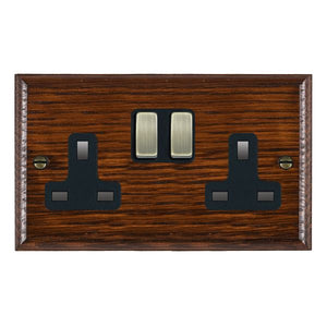 Hamilton WOASS2AB-B Woods Ovolo Antique Mahogany 2 gang 13A Double Pole Switched Socket Antique Brass/Black Insert