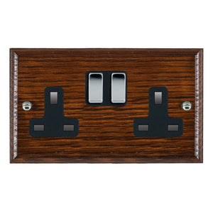 Hamilton WOASS2BC-B Woods Ovolo Antique Mahogany 2 gang 13A Double Pole Switched Socket Bright Chrome/Black Insert