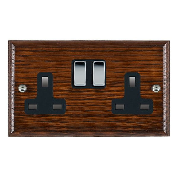 Hamilton WOASS2BC-B Woods Ovolo Antique Mahogany 2 gang 13A Double Pole Switched Socket Bright Chrome/Black Insert