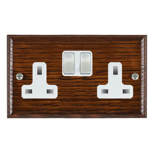 Hamilton WOASS2SC-W Woods Ovolo Antique Mahogany 2 gang 13A Double Pole Switched Socket Satin Chrome/White Insert