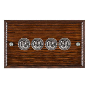 Hamilton WOAT24BC Woods Ovolo Antique Mahogany 4 gang 20AX 2 Way Toggle Bright Chrome Insert