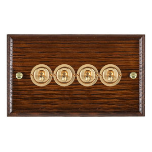 Hamilton WOAT24PB Woods Ovolo Antique Mahogany 4 gang 20AX 2 Way Toggle Polished Brass Insert