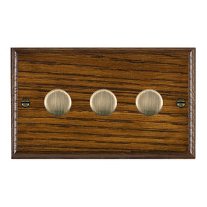 Hamilton WOD3XTEAB Woods Ovolo Dark Oak 3x250W/210VA Resistive/Inductive Trailing Edge Push On/Off Rotary Multi-Way Dimmers Antique Brass Insert