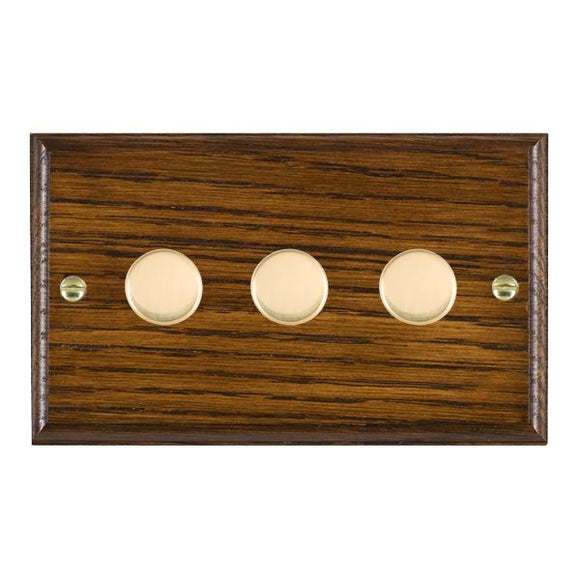 Hamilton WOD3XTEPB Woods Ovolo Dark Oak 3x250W/210VA Resistive/Inductive Trailing Edge Push On/Off Rotary Multi-Way Dimmers Polished Brass Insert