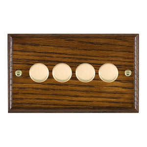 Hamilton WOD4X40PB Woods Ovolo Dark Oak 4x400W Resistive Leading Edge Push On-Off Rotary 2 Way Switching Dimmers max 250W per gang Polished Brass Insert