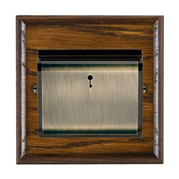 Hamilton WODC11AB-B Woods Ovolo Dark Oak 1 gang 10A (6AX) Card Switch On/Off with Blue LED Locator Antique Brass/Black Insert