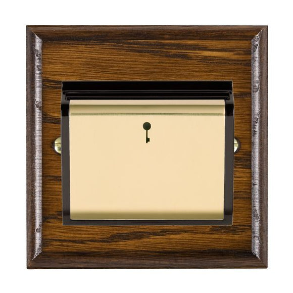 Hamilton WODC11PB-B Woods Ovolo Dark Oak 1 gang 10A (6AX) Card Switch On/Off with Blue LED Locator Polished Brass/Black Insert